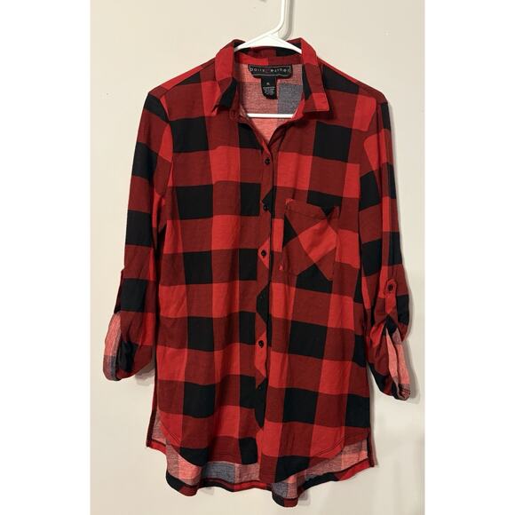 Women’s Red Black Buffalo Plaid Button DownShirt XL Roll Tab Sleeves Casual Top - Picture 5 of 6